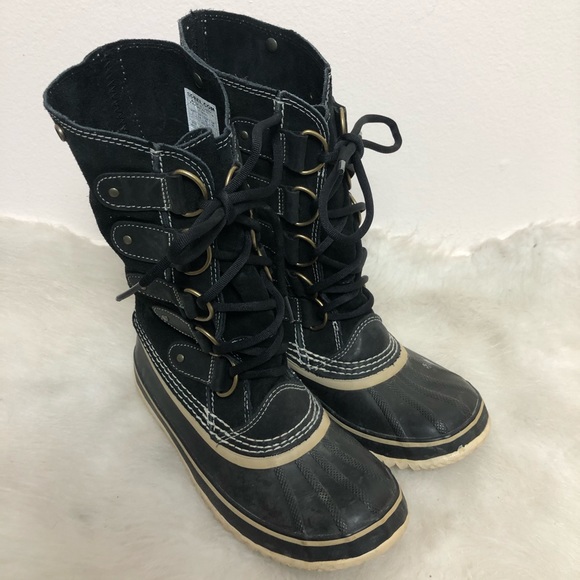 Sorel Joan Of Arctic Black Quarry Lace Up Moto Boots - Picture 7 of 15